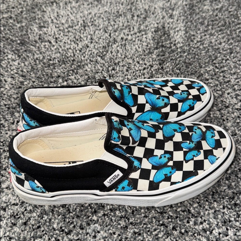 Vans Blue Butterfly Checker Slip-On Shoes - Picture 4 of 8